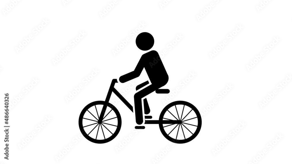 自転車に乗るピクトグラム。Pictogram man rides a bike. Looped animation with a luma matte.