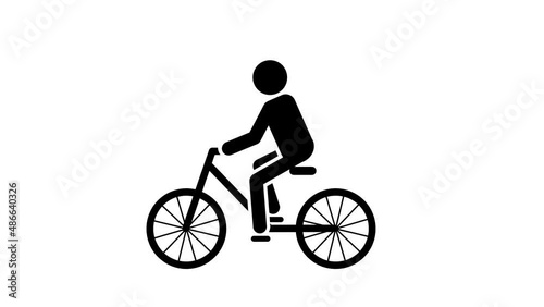 自転車に乗るピクトグラム。Pictogram man rides a bike. Looped animation with a luma matte.