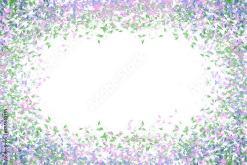 Border background of delicate spring garden florals in pink, green and blue for social media with white copy space in the center. © Christine