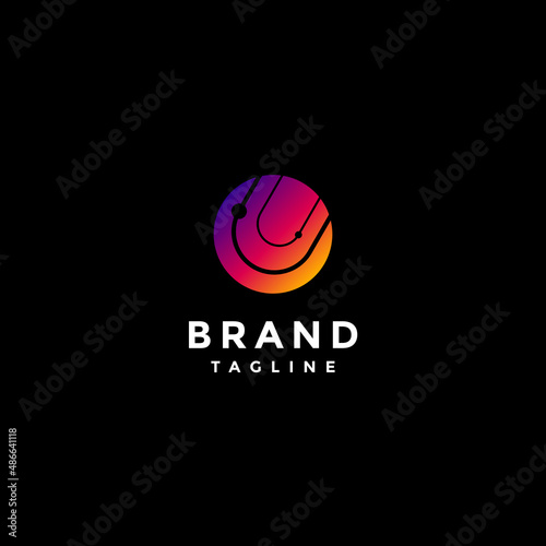 Planetary Trajectory Logo Design in a Circle. Simple Circular Logo Design and Planetary Points in Circle.