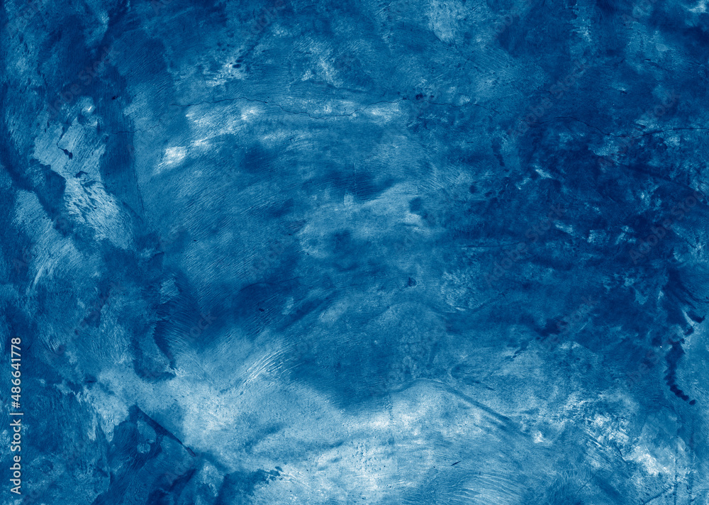Blue decorative plaster texture with vignette. Abstract grunge background with copy space for design.