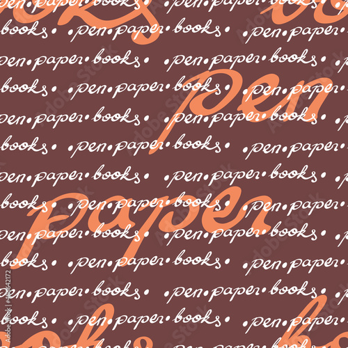 Pen, Paper and Books Typography Seamless Surface Pattern Design photo