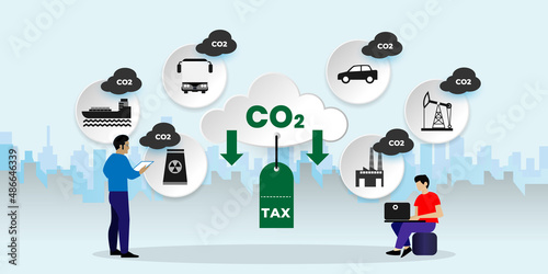 carbon tax Concept With icons. Cartoon Vector People Illustration