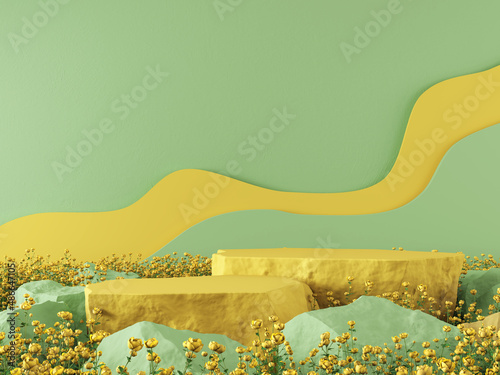 mockup 3d background yollow flower tone concept 3d rendering photo