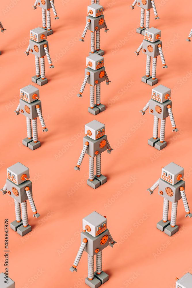 vertical pattern of Toy robots on a pink background vertical pattern of Toy robots on a pink background