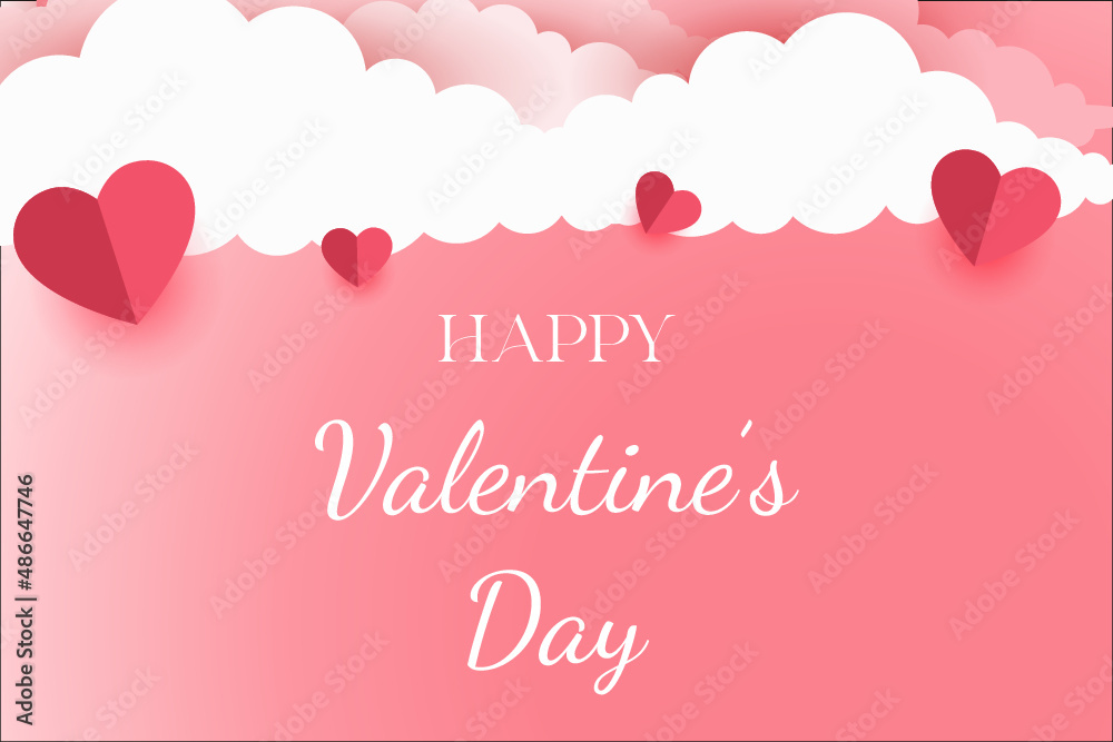 Valentine's Day background with hearts and clouds. Banner or greeting card. Romantic background.