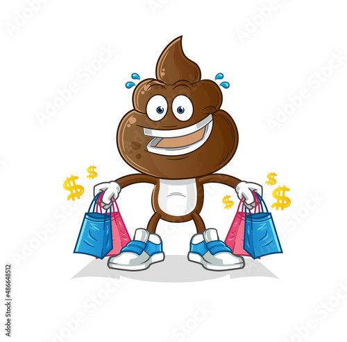human shit head cartoon shoping mascot. cartoon vector