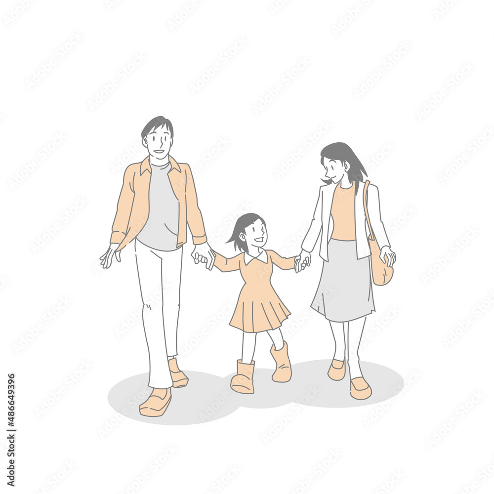 手を繋いで歩く親子 手を繋いで歩く親子