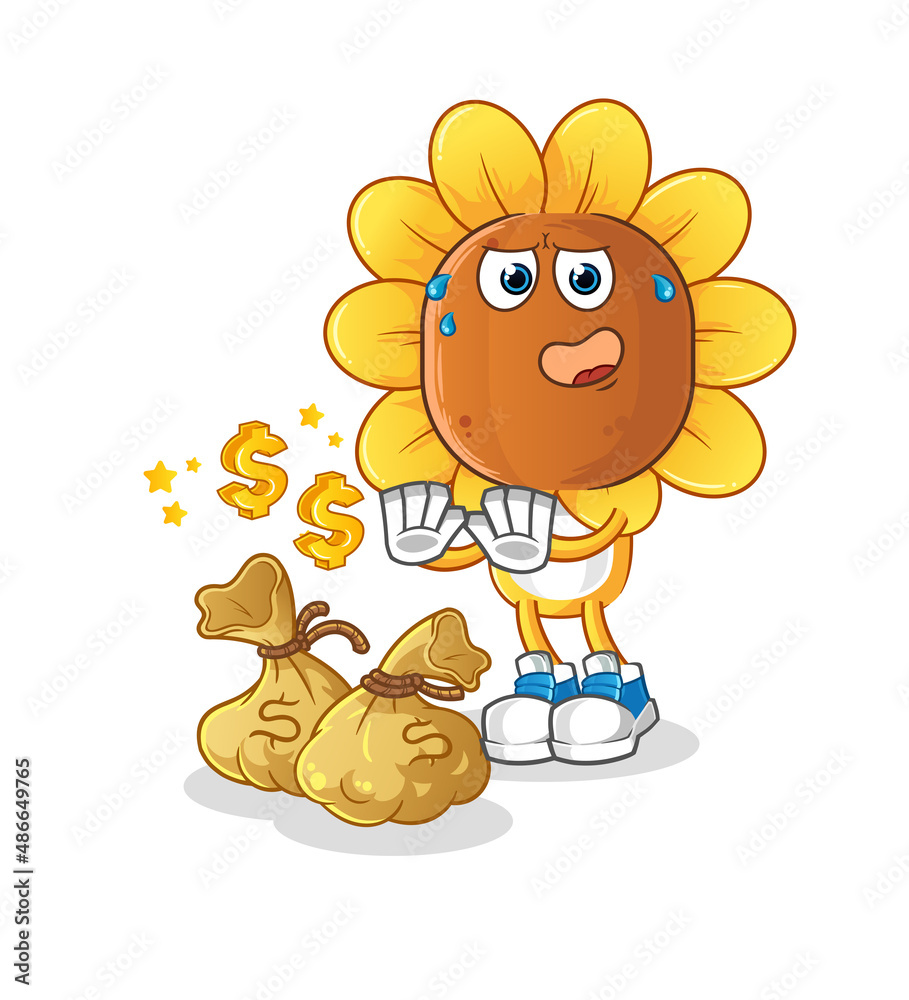 sunflower head cartoon refuse money illustration. character vector