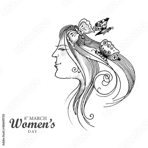 Hand draw sketch international womens day holiday card background