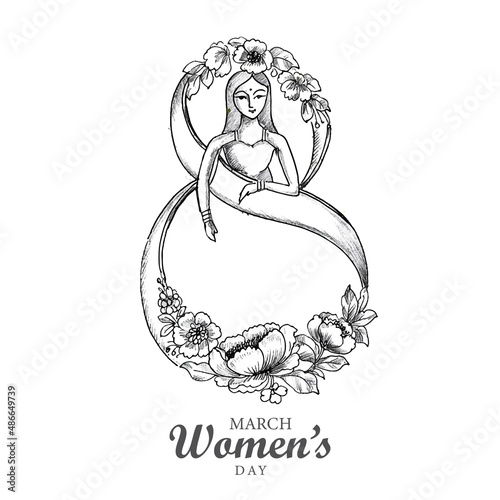 Hand draw sketch international womens day holiday card background