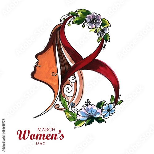 Beautiful happy womens day card with face background
