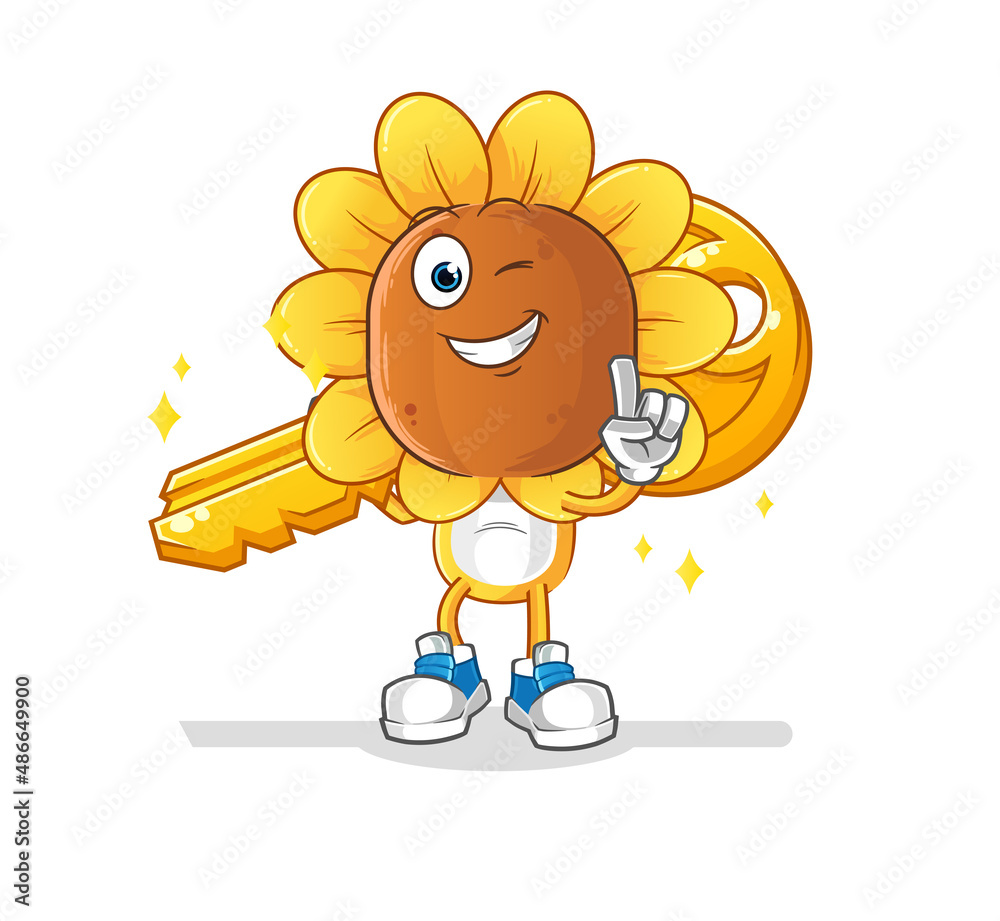 sunflower head cartoon carry the key mascot. cartoon vector sunflower head cartoon carry the key mascot. cartoon vector