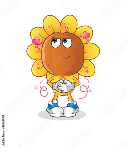 sunflower head cartoon shy vector. cartoon character