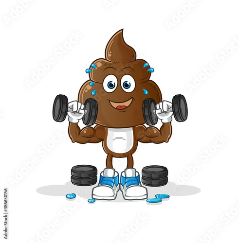 human shit head cartoon weight training illustration. character vector