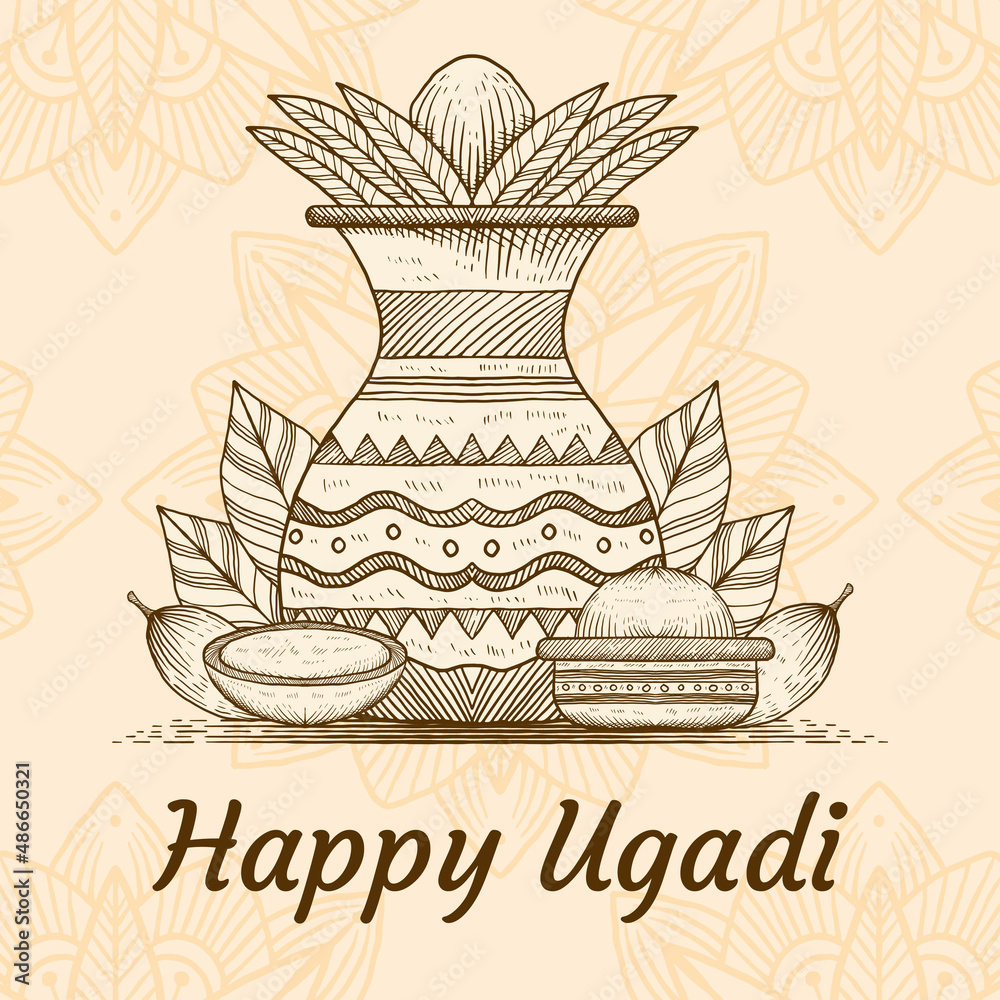 happy Ugadi hand drawn illustration Stock Vector Adobe Stock