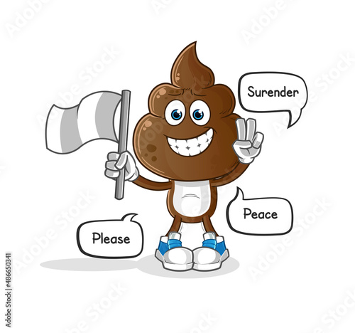 human shit head cartoon hold surrender flag mascot. cartoon vector