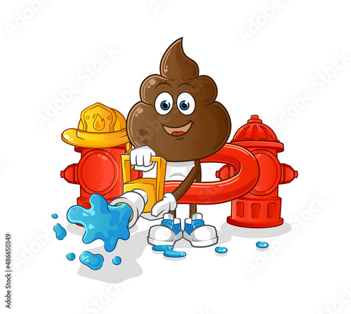 human shit head cartoon firefighter vector. cartoon character