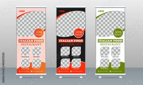 Creative restaurant food menu roll up banner design or food roll up standee