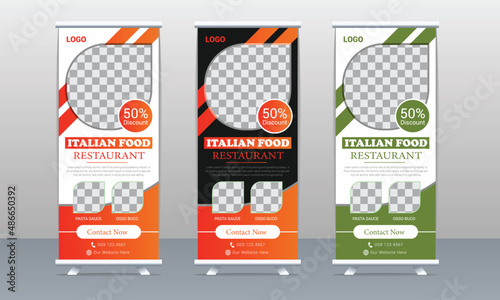 Creative restaurant food menu roll up banner design or food roll up standee