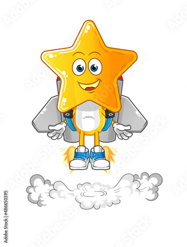 star head cartoon with jetpack mascot. cartoon vector