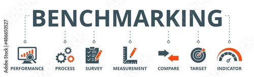 Benchmarking banner web icon vector illustration concept for the idea of business development and improvement with an icon of performance, process, survey, measurement, compare, target, and indicator photo
