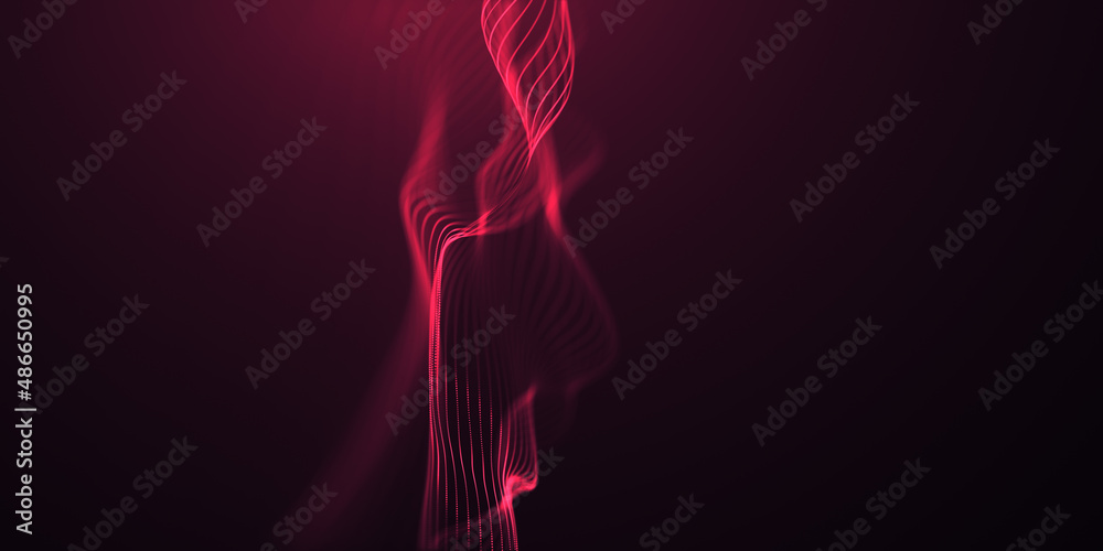 Beautiful wave shaped array of glowing dots. Beautiful abstract wave technology background. Light digital effect corporate concept, landing page