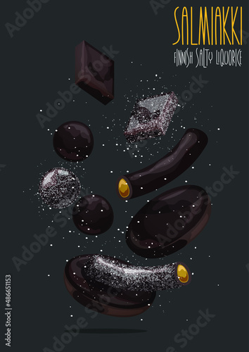 Salmiakki, finnish candies salty liquorice. Vector illustration