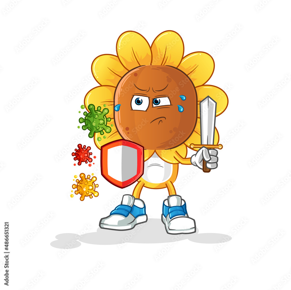 sunflower head cartoon against viruses. cartoon mascot vector sunflower head cartoon against viruses. cartoon mascot vector