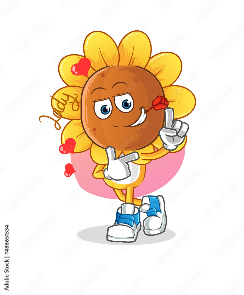 sunflower head cartoon flirting illustration. character vector