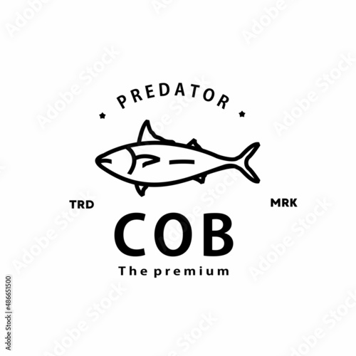 vintage retro hipster cob fish logo vector outline monoline art icon