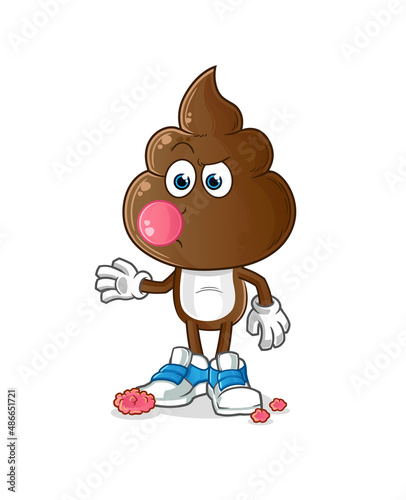human shit head cartoon chewing gum vector. cartoon character