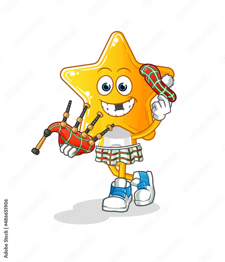 star head cartoon scottish with bagpipes vector. cartoon character