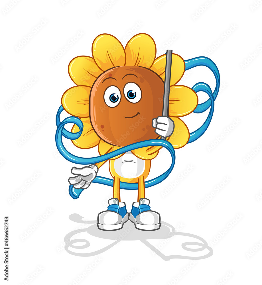 sunflower head cartoon Rhythmic Gymnastics mascot. cartoon vector sunflower head cartoon Rhythmic Gymnastics mascot. cartoon vector