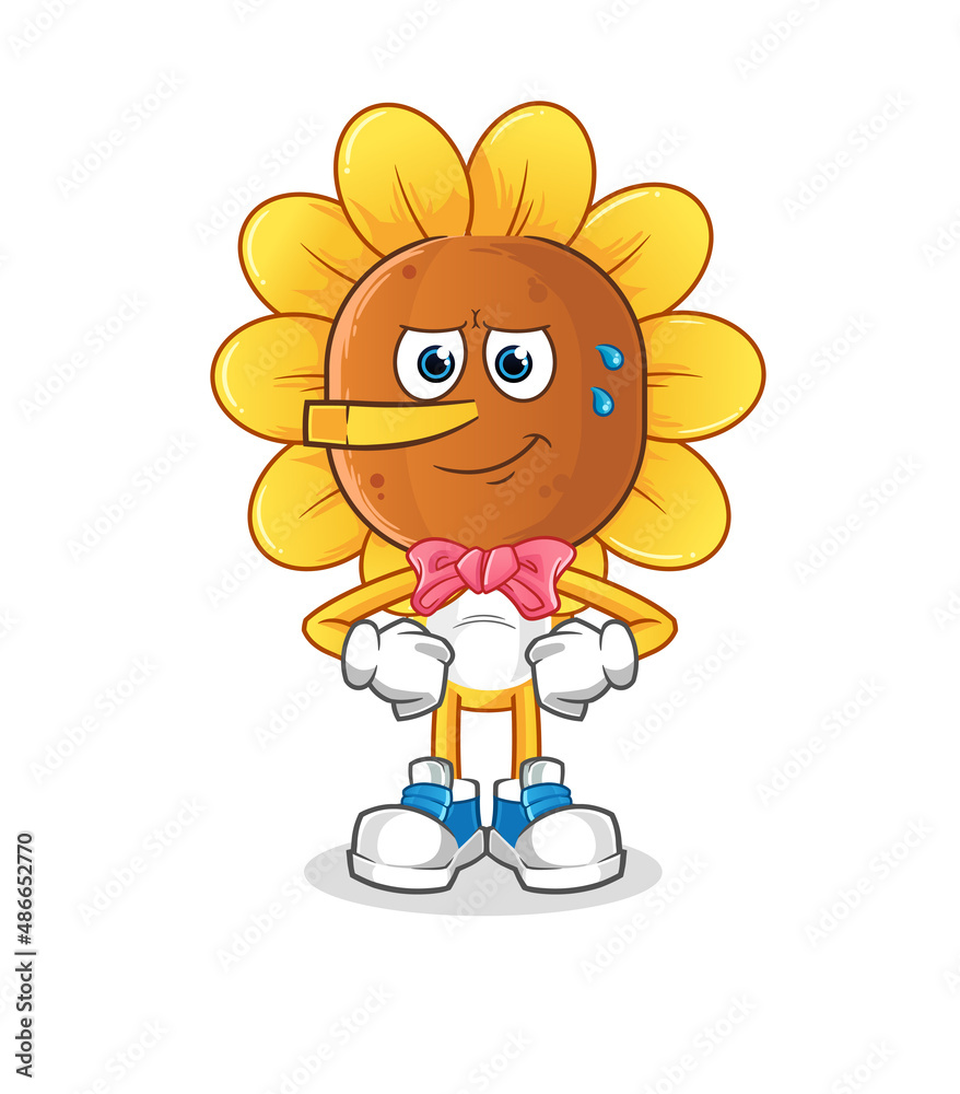 sunflower head cartoon lie like Pinocchio character. cartoon vector sunflower head cartoon lie like Pinocchio character. cartoon vector