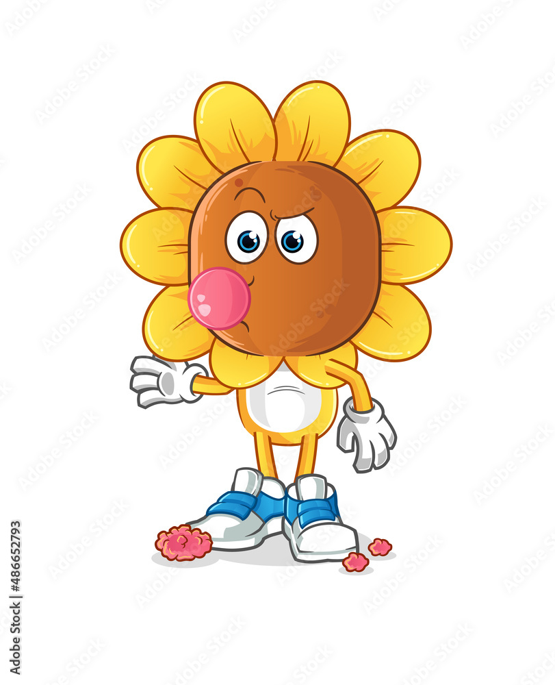 sunflower head cartoon chewing gum vector. cartoon character sunflower head cartoon chewing gum vector. cartoon character