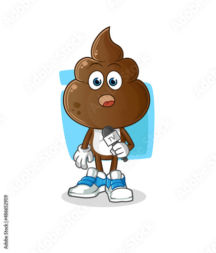 human shit head cartoon tv reporter. cartoon mascot vector