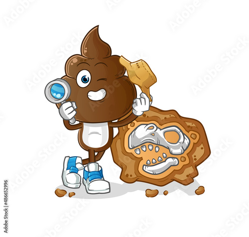 human shit head cartoon archaeologists with fossils mascot. cartoon vector