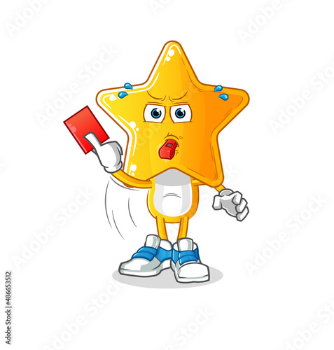star head cartoon referee with red card illustration. character vector