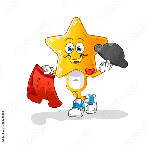 star head cartoon matador with red cloth illustration. character vector