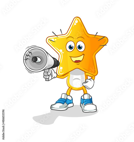 star head cartoon holding hand loudspeakers vector. cartoon character