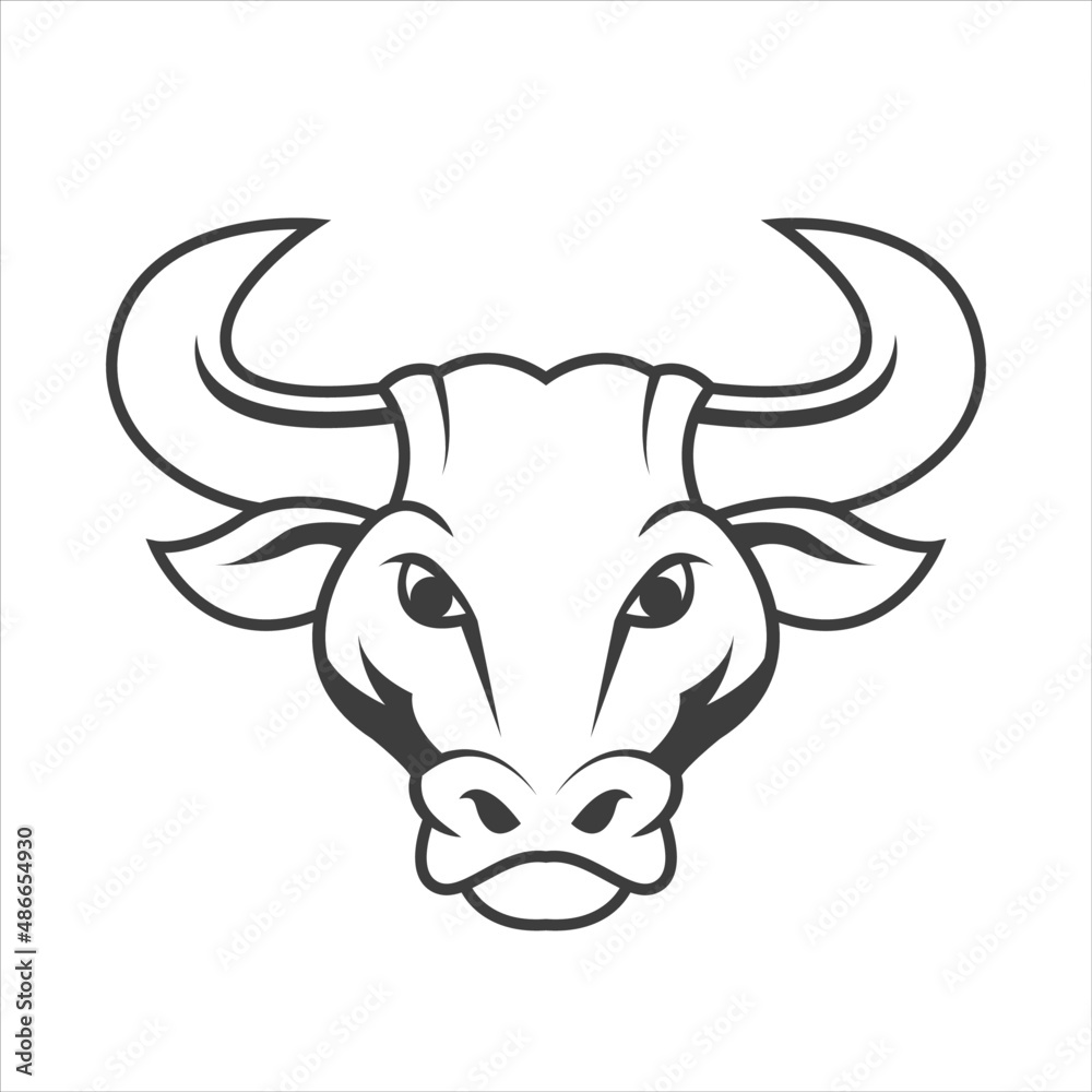 Bull Head mascot logo icon buffalo ox Face flat vector illustration 
