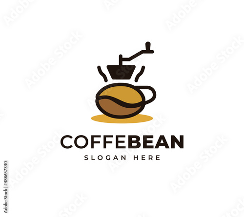 Coffee grinder vector logo design. Black coffee bean scent roasting shop logo design
