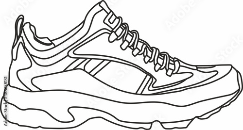 Vector silhouette of a drawn sneaker. Linear drawing of sports shoes. 
