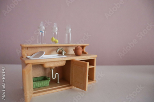 Small toy kitchen with small decorative elements