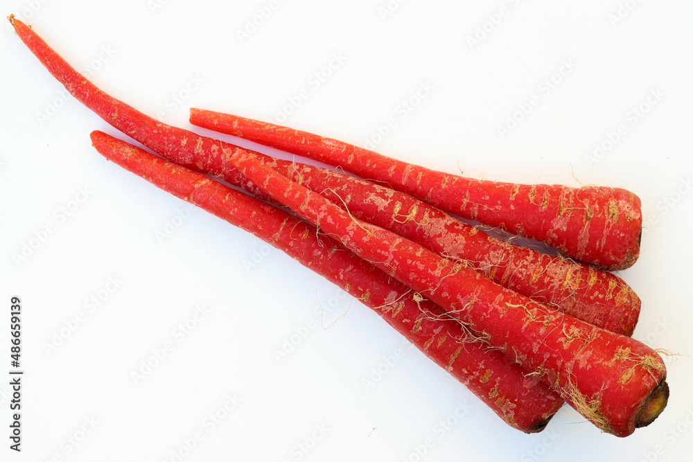 Top View of red Carrots with isolated white background Top View of red Carrots with isolated white background