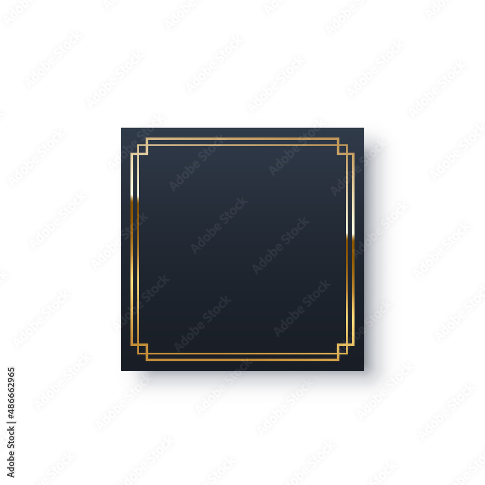 Fototapeta premium Black square with gold frame, elegant white decor object with shine border