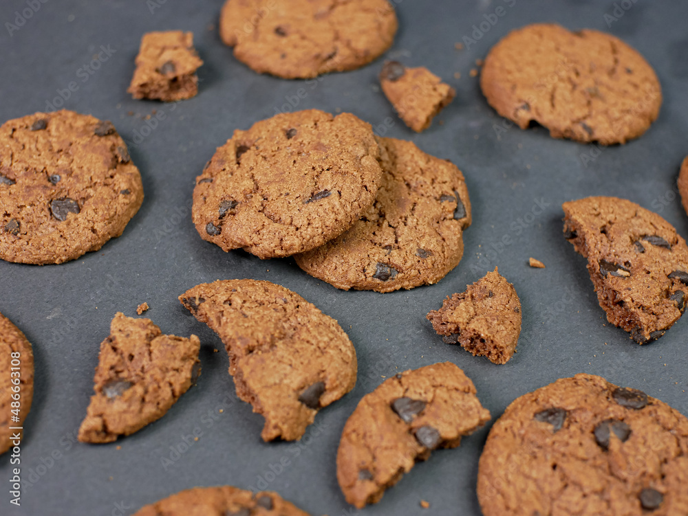 chocolate chip cookies. Cookies on black background