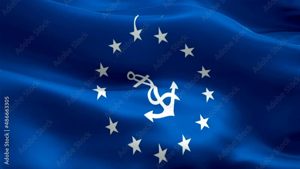 Royal Navy logo. National 3d COMMODORE logo waving. Sign of Royal Navy seamless animation. COMMODORE flag HD Background - New York, 4 July 2021
