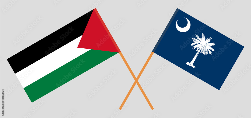 Crossed flags of Palestine and The State of South Carolina. Official colors. Correct proportion Crossed flags of Palestine and The State of South Carolina. Official colors. Correct proportion